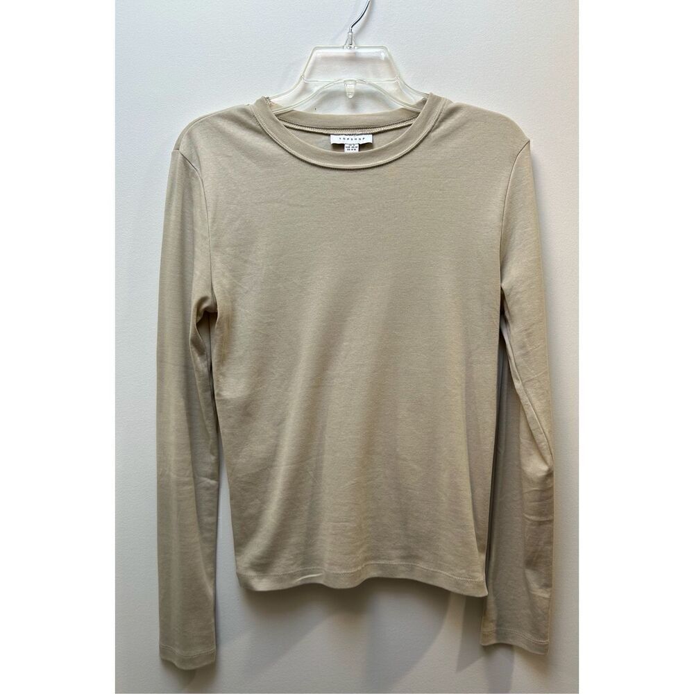 Topshop slim women’s long sleeve tan cotton pullover top size Medium #6-1523